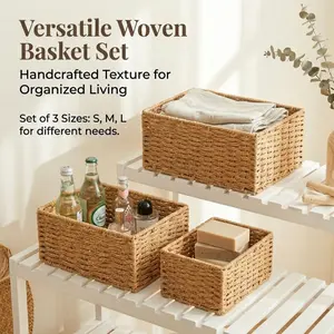Rope Woven Storage Baskets, rectangular shape in S/M/L three sizes, suitable for shelves, wardrobes and home storage