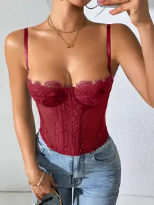 Floral Lace Corset Tops Women Tank Top for Women Waist Trainers Spaghetti Strap Underwire Boned Cute Tops for Women Night Out Going Out Club Party Summer Trendy Cute Summer Tops Alt Y2K Vintage Romantic Cami