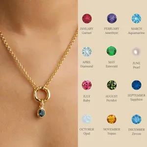 Ins Hot-Selling Twelve Birthstone Necklaces 12 Birthstone Zircon Necklaces Monthly Stone for Women Multicolor Gemstone Decorated