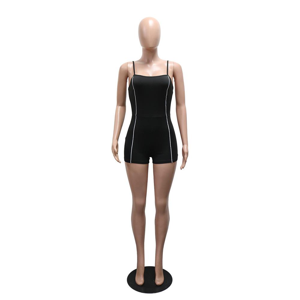 Solid Color Tight Strapless Jumpsuit Short Pants for Women