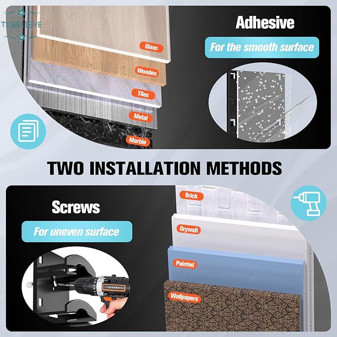 Hat Organizer for Baseball Caps, Hat Rack for Wall with Strong Adhesive Hold up to 20 Hats, Hat Hanger Holder Display for Door Closet, Cap Organizer Storage Multilayer Two Mounting Option(Black/White)