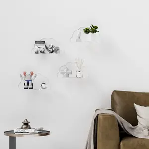 Acrylic Floating Shelves Wall Mount Set (2 Pieces), Storage Organizer for Living Room Office Game Room Bathroom, Damage-Free Expandable Space, Wall Mounted Shelf