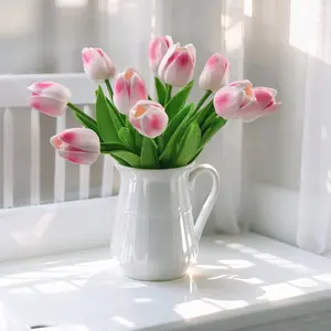 7 Artificial Tulip Flowers, Soft PU Touch Realistic Buds, Perfect for Decorative Home Decor & Office Desk Centerpiece Decoration