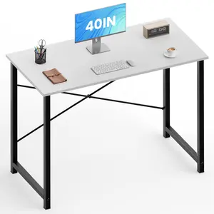 【Deal】SweetFurniture Small Computer Desk Home Office Desks Small Space Desk Study Table Modern Simple Style Table with Storage Bag and Iron Hook Bedroom