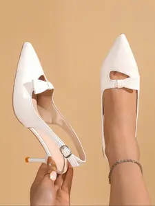 Breathable Mesh Pointed Toe High Heels, One Strap Buckle Wraparound Embroidered Hollow Out Sandals, Elegant Heeled Sandals, Women's Fine Heel Shoes, Footwear