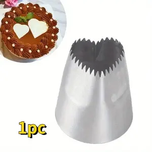 1pc, Heart Shaped Serrated Pipping Tip, Stainless Steel Pastry Tip, Love Icing Nozzle Tips For Frosting, For Cupcake Cake Decorating, Puff Making, Cookie Making, Baking Tools, Kitchen Gadgets, Kitchen Accessories, Cake Pop Tool