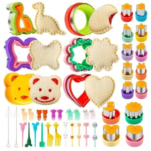 48-Piece Kids Sandwich Cutter Set, Stainless Steel Cookie Press Mold, Fruit Vegetable Shapes, Bento Box Food Picks, Dishwasher Safe, Cookie Cutters Home