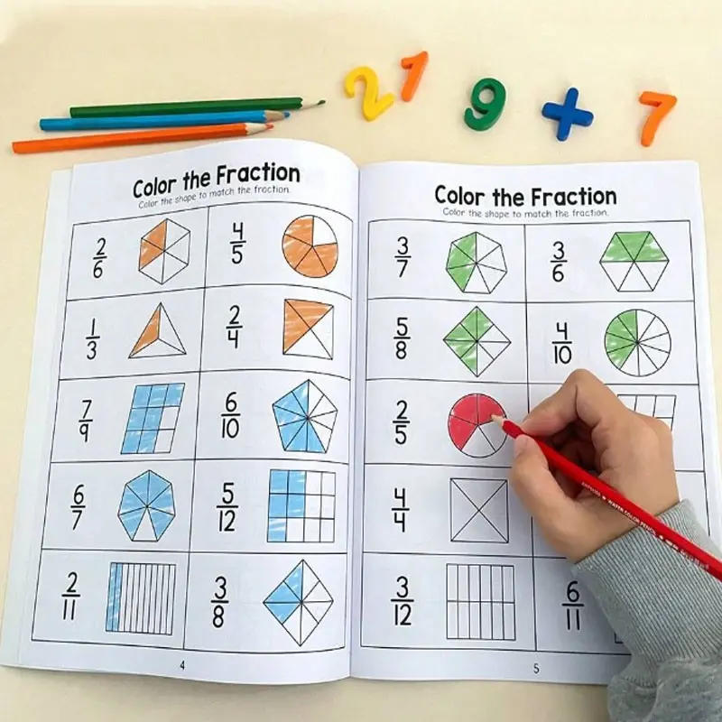 Math Fraction Practice Book, Color-Coded Visual Interactive Exercises, Step-By-Step Course, Fun Activities, Assessment, Home School Learning Resources, Visual Learning Tools, Paper Book, Preschool Learning Materials, School Supplies