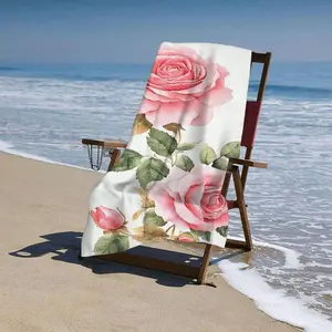 [1 piece of floral pink rose beach towel] Polyester beach towel, featuring a modern floral pink rose design, dries quickly, suitable for use in swimming pools, travel and camping.