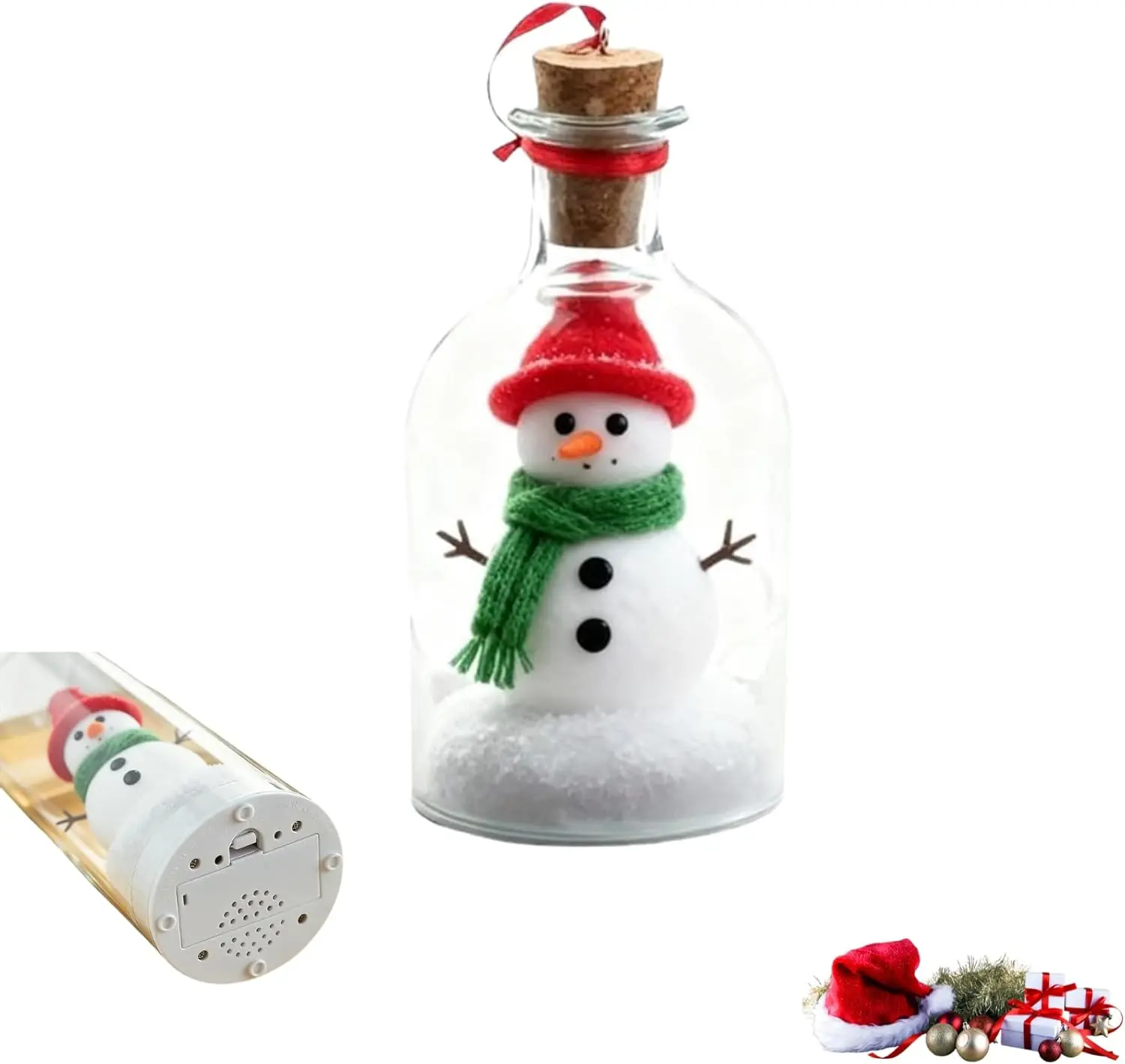 Recordable Voice Glass Christmas Ornament Bottle - Transparent Retro Snowman Snowy Scene, Personalized Keepsake Tree Decor, Unique Holiday Gift for Family Home Supplies