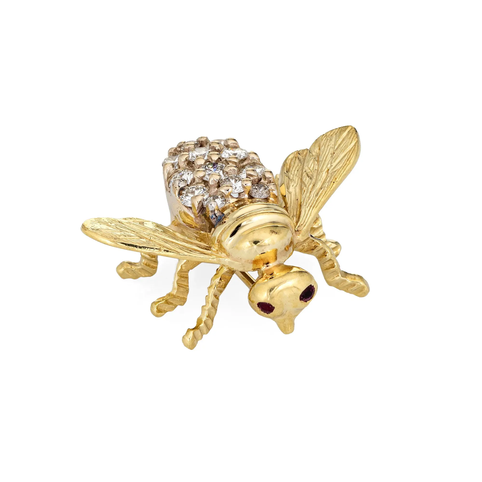 Bumble Bee Brooch Pin Diamond Vintage 14k Gold Estate Insect Jewelry