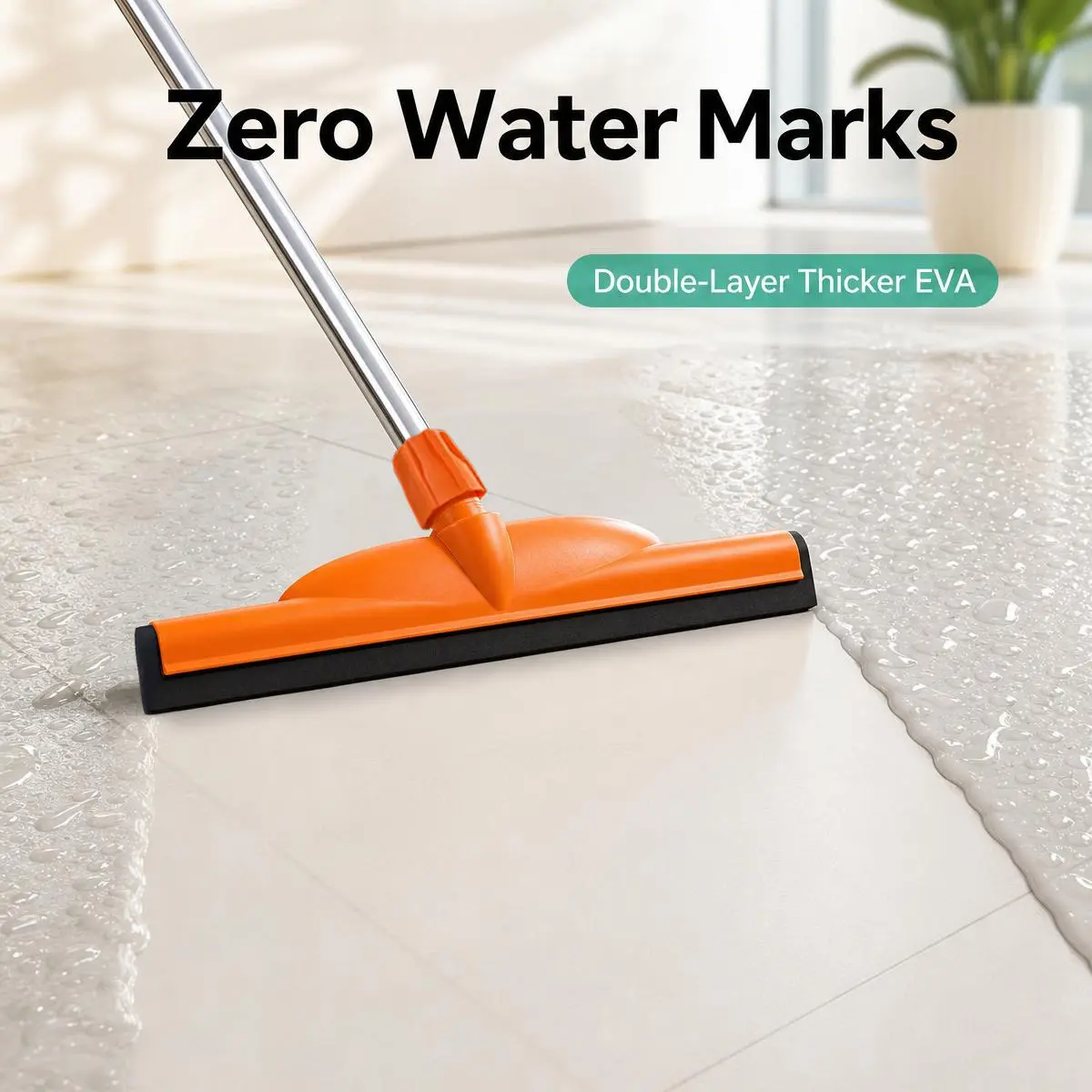 2 in 1 Heavy Duty Floor Squeegee broom with Long Adjustable Handle, Wide EVA Foam Blade Water Remover, Floor Wiper for Shower Bathroom Garage Patio, Indoor Outdoor Cleaning Tool, No Bending Water Push Broom