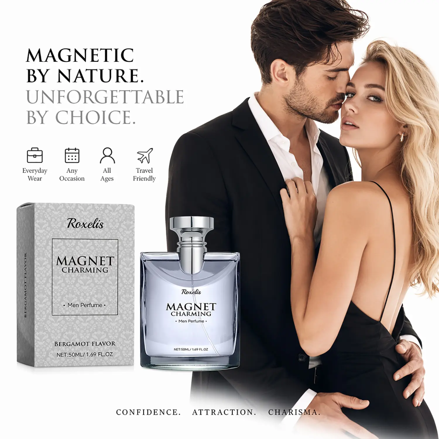 Men’s Pheromone Perfume Charm Enhancer (50ML Single Bottle) - Pheromone-Infused Formula, Lasts 12hrs, Fresh Fruity & Warm Woody Notes, Valentine Gifts for Romantic Occasions