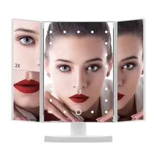 Dual Power Supply Tri-Fold Makeup Mirror with 180° Rotation and 4 Magnification Levels for Evening Cosmetic Application