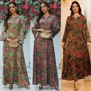 Muslim robe with printed and hot-fixed rhinestones, Middle Eastern dress, super soft fabric, homewear, Dubai jalabiya