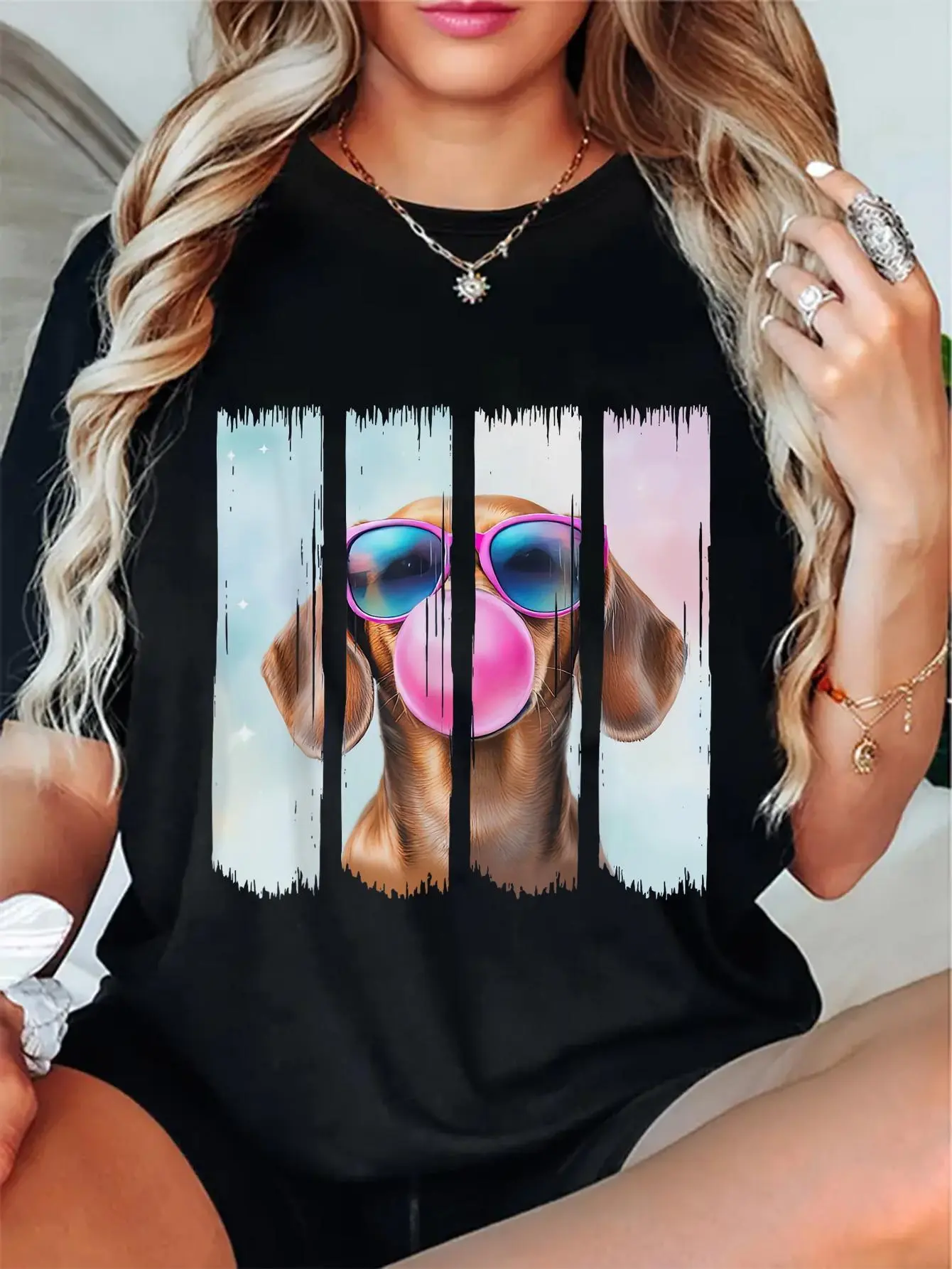 Cute Dachshund Graphic T-Shirt, Unisex Oversized Loose-Fit Top in 100% Cotton, Breathable Casual Short Sleeve Tee for Summer