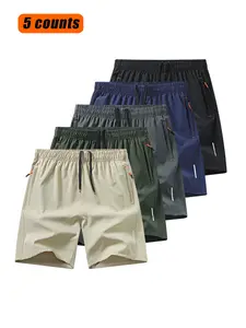 Men's Solid Color & Print Drawstring Waist Shorts, Regular Fit Casual Breathable Quick Drying Shorts, Men's Summer Bottoms for Daily Wear