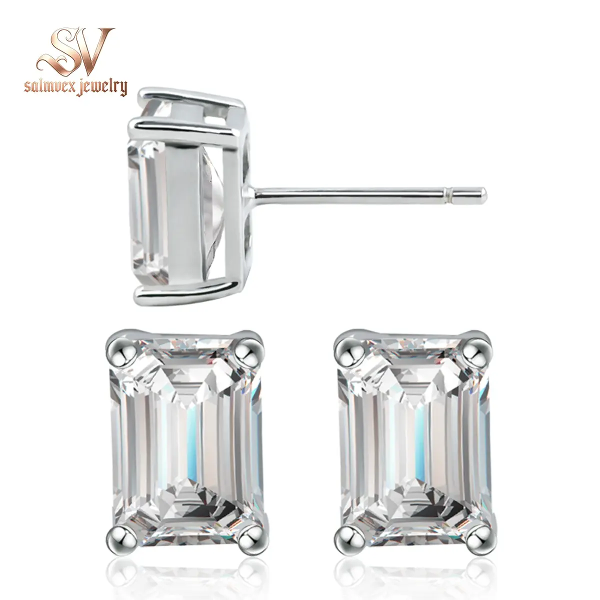 Salmvex Jewelry Step Cut Stud Earrings Synthetic Moissanite Earrings S925 Christmas Gift For Men Women