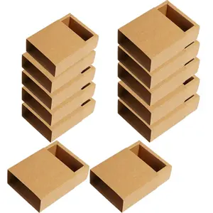 12pcs Kraft Paper Storage Gift Drawer Boxes, Translucent Plastic Cover, Gift Packaging Case, Peru, 3.27*3.27*1.26inch