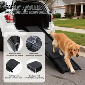PETSO Large Dog Car Ramp 65" - Foldable Pet Stairs for Truck/SUV, 250LBS Capacity Non-Slip Outdoor Ramp, Easy-Store Portable Steps for Medium/Large Breeds