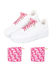 Cute Camouflage Shoe Laces Set, Metal Head Design, 8mm Wide Casual Sports Shoelaces, Daily Wear Accessories, Rose Color