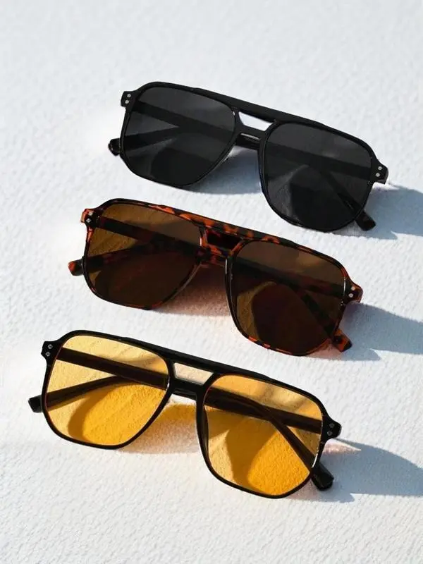Men's 3-Piece Polarized High Quality Lightweight Durable Square Sunglasses with UV Protection for Fishing, Driving, High Quality Sunglasses, Lightweight Durable Sunglasses