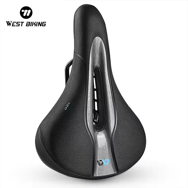 WEST BIKING Bicycle Saddle. Simple Cycling Waterproof Silicone PU Hollow Breathable Shock Absorption Mountain Bicycle Saddle