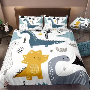 Cartoon Dinosaur Print Bedding Set, 3 Counts/set Including 1 Count Duvet Cover & 2 Counts Pillowcase without Filler, Soft Comfortable Bedding Set for Home Bedroom, Quilt Cover Set
