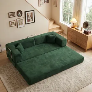 79" Convertible Sleeper Sofa Bed - Corduroy Vintage Suede, Folding Compressible Mattress, Modular Fixed-Shape Frame, Adjustable Arms, Modern Cloud Loveseat, Cloud Couch, Couch for Living Room, Sofas Living Room, Apartment Indoor Furniture
