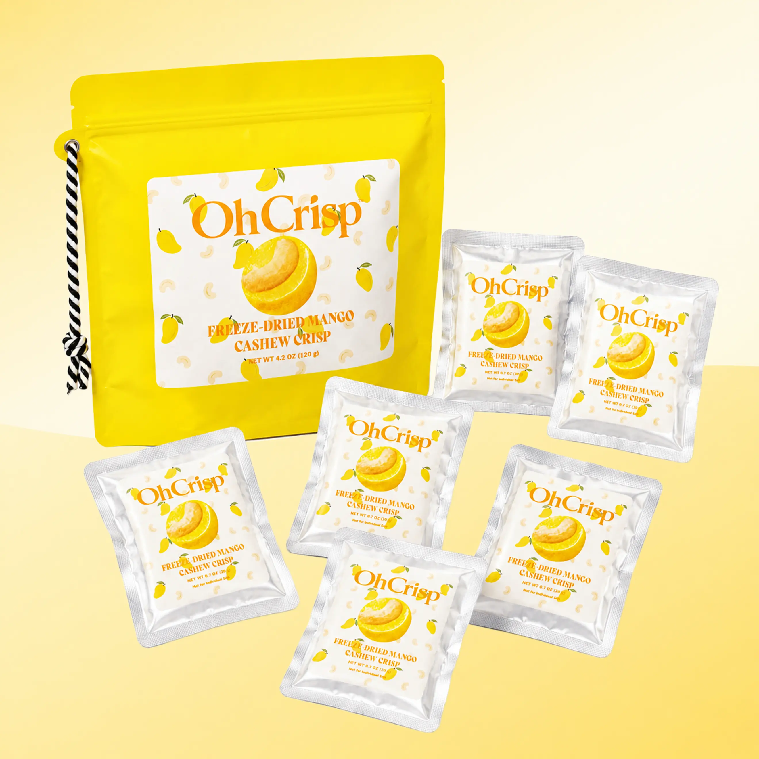 NEW | Freeze-Dried Mango Cashew Fruit Crisp  – Crunchy Fruit & Nut Snack – 6 pouches
