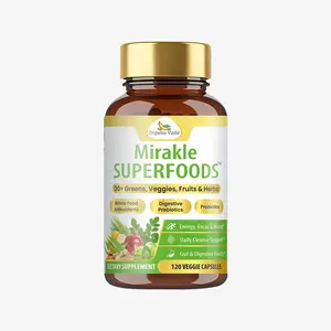 Organic Veda Mixed Greens Veggies Super Fruits Antioxidants Supplement with Digestive Pre & Probiotics - Mirakle Superfoods 40+ Organic Whole Food Nutrients, Vitamin C, Resveratrol - 120 Capsules