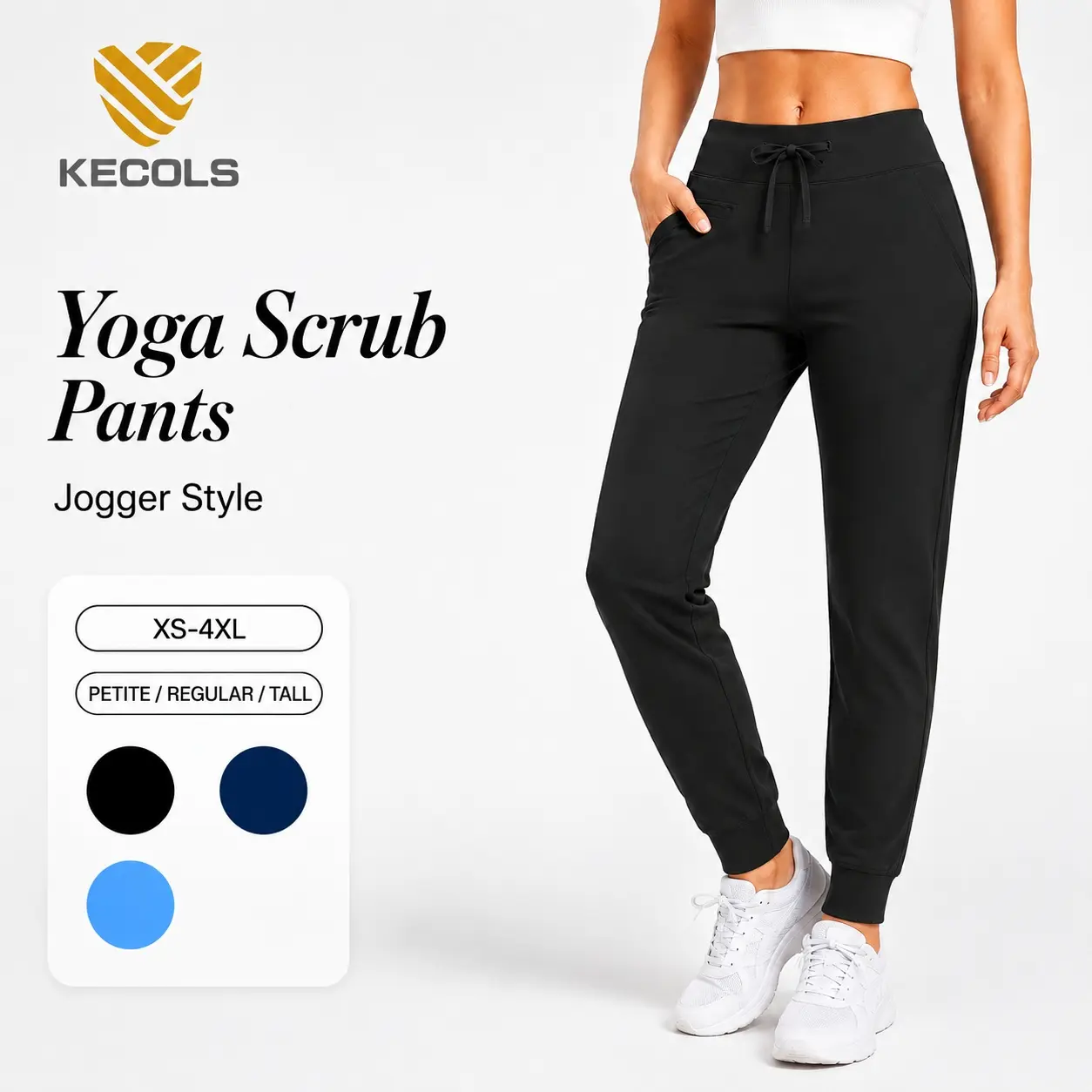 Kecols Women's High-Rise Slim-Fit Stretchy Jogger Scrub Leggings, 5-Pocket Anti-Wrinkle Knit Yoga Waistband Casual Workwear Pants, Soft, Fitted, Workout, Female, Polyester Blend, 5 Pockets