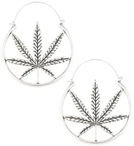 Cannabis Leaf Stainless Steel Plug Hoops