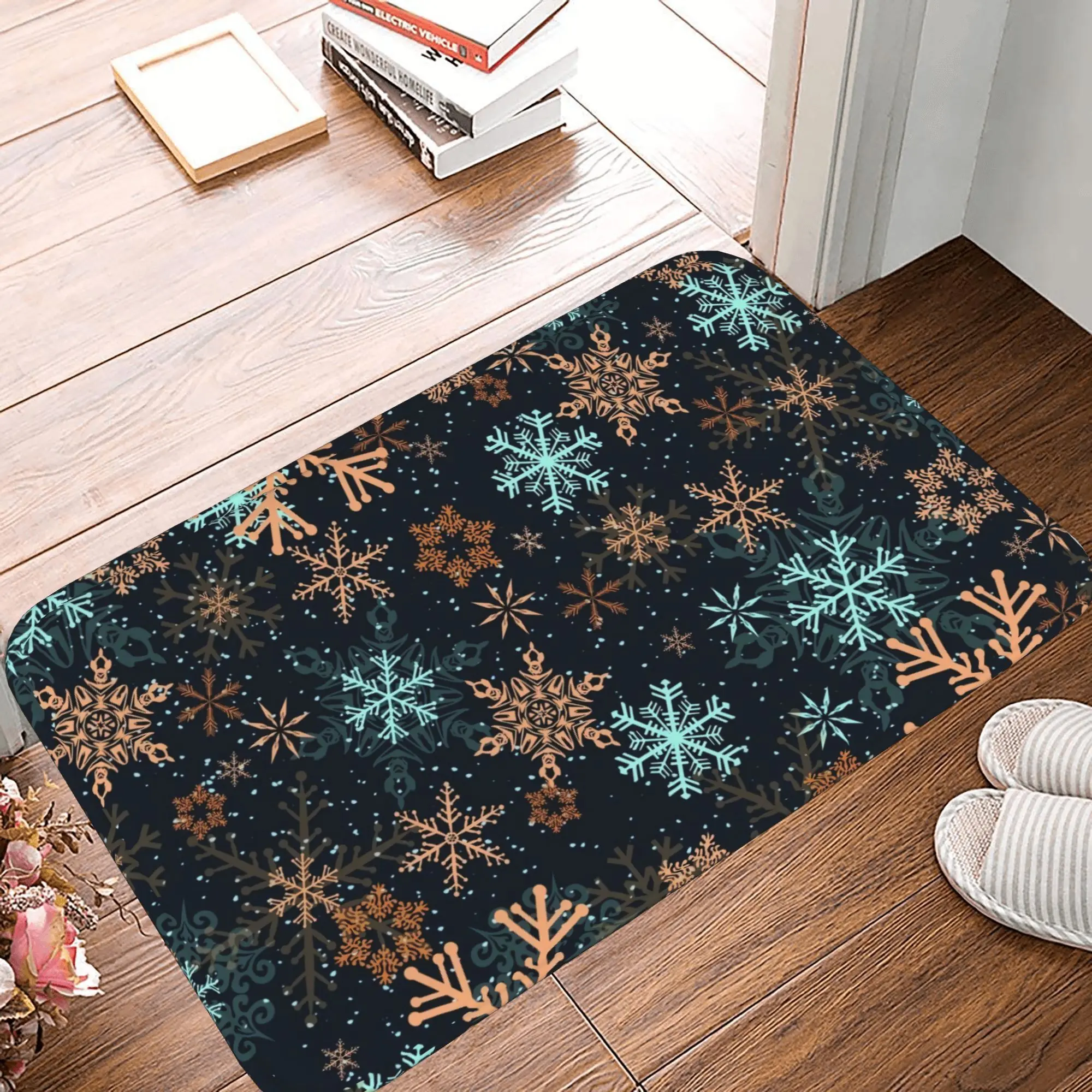 Winter Snowflake Doormat, Colorful Holiday Welcome Mat, Non Slip Indoor Outdoor, Festive Seasonal Decor, Absorbent & Easy Clean Floor Mat