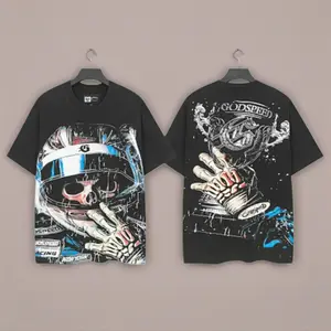 2026 New Men's Soft Short-Sleeve Crew Neck Pure Cotton T-Shirt, Menswear Athletic Sportswear with Space Warrior Skull Robot Print, Retro Rock Street Style Outdoor Casual Fitness Top