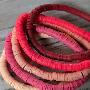 Set of 5 heshi bead bracelets in shades of pink and red preppy bracelets heshi bracelets bracelet stacks heshi bracelets clay bead bracelets day jewelry