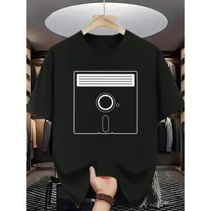 Men's Vintage Floppy Disk Graphic T-Shirt - Retro Tech-Inspired Casual Tee with Round Neck, Breathable Summer Shirt for Tech Enthusiasts & Minimalist Style Lovers