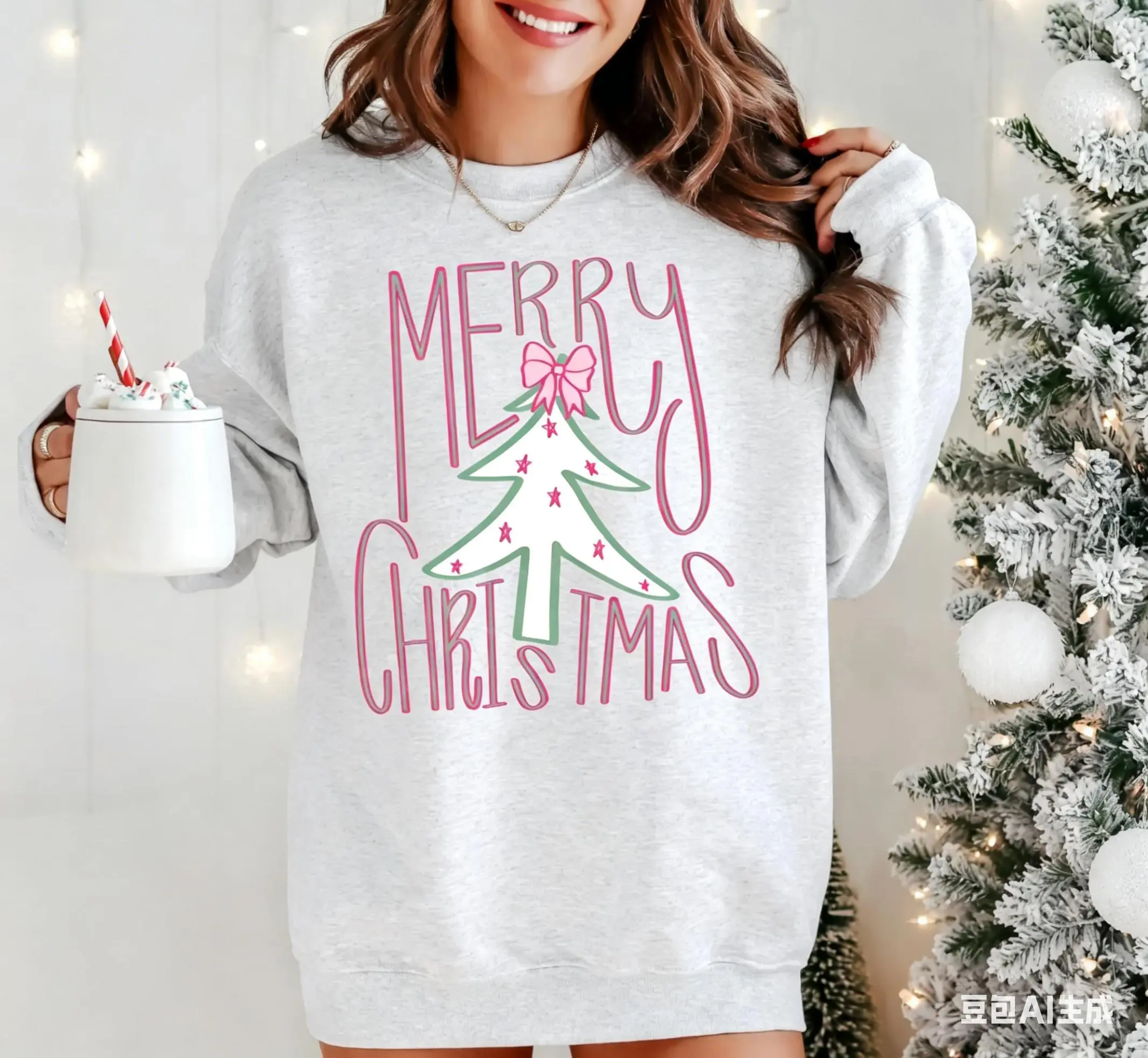 Preppy Merry Christmas Sweatshirt, Trendy Women's Holiday Crewneck, Soft Warm Fleece Pullover, Classic Preppy Style, Festive Christmas Print, Cozy Casual Winter Top for Daily Holiday Wear