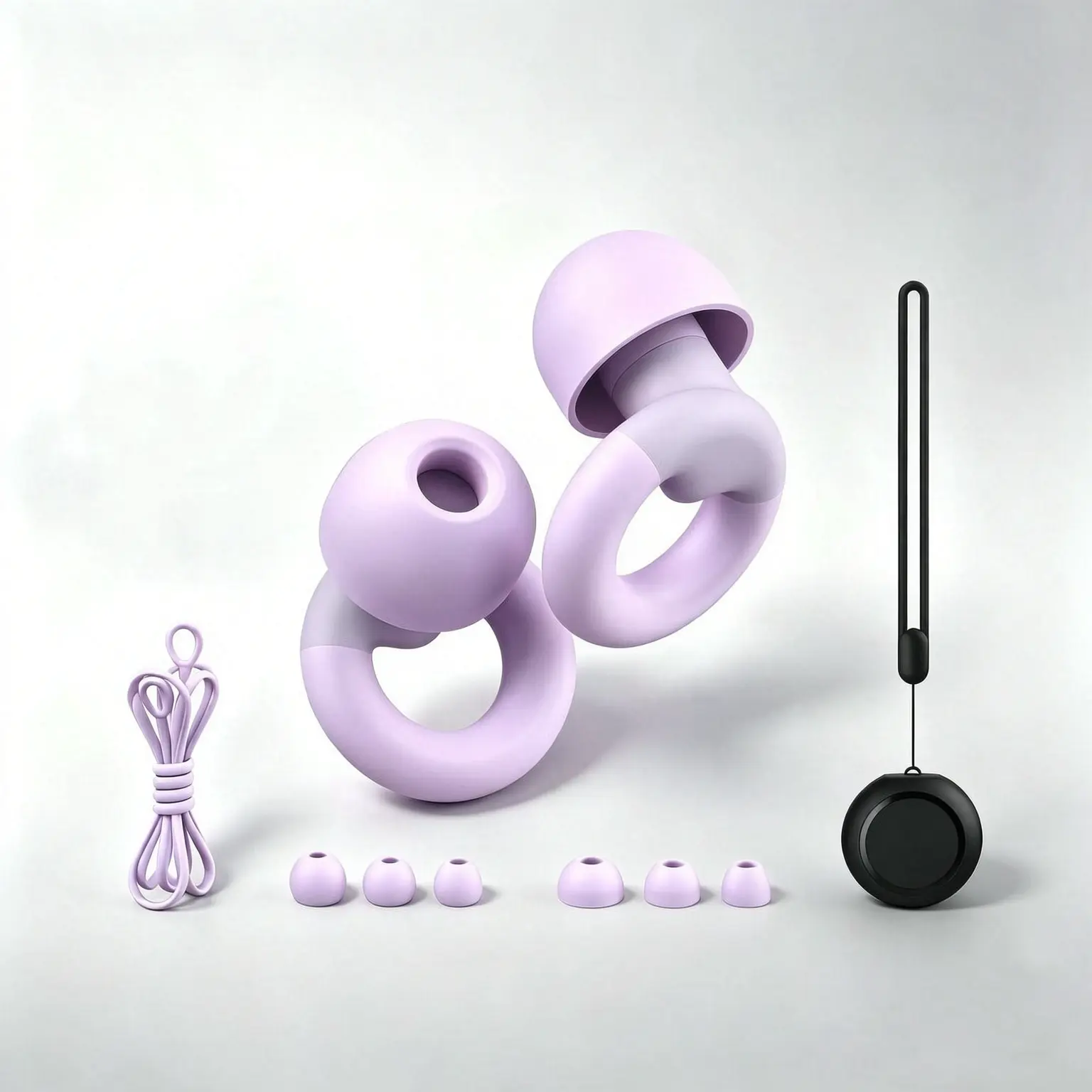 Reusable Soft Silicone-Plastic Ear Plugs for Sleeping, Concert Noise Reduction, 25dB-30dB Hearing Protection, 7 Pairs of Ear Tips, 1 Connection Cord Included