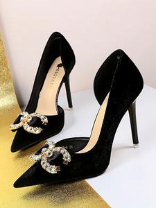 women's fashionable rhinestone decorated bowknot design pumps, elegant pointed toe high heel shoes for party, daily clothing decor for women & girls, stylish