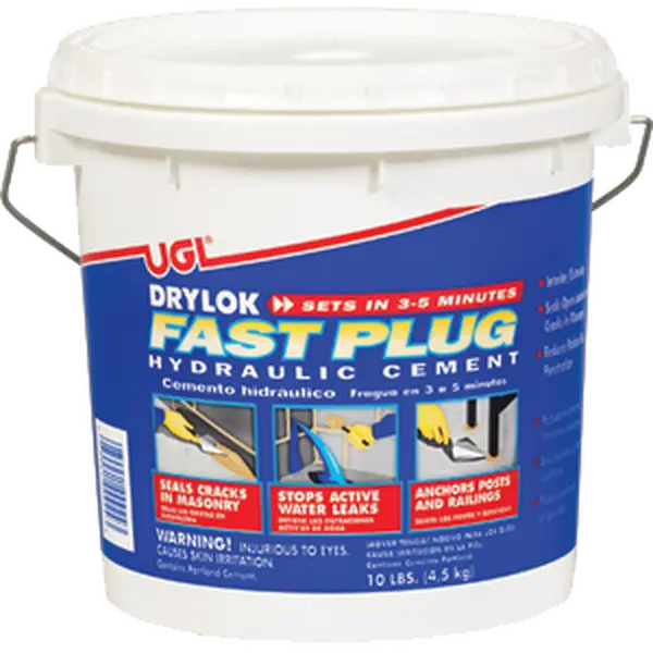 UGL Drylok Fast Plug Hydraulic Cement-Type Multipurpose Adhesive, 9-10 lbs, Rapid Setting Water Resistant Cracked Concrete Filler, Seals Leaks Around Pipes, Expands as It Dries - Home Improvement Building Supply