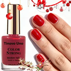 Tinovo Uno New Arrival 12ml Christmas New Year Chinese Red Nail Polish, High Gloss, Glossy, Solvent-based, Natural Dry, No-Bake, Ideal for Holiday Gifts. Nail Growth Care Nail Hardener. Suitable for All Celebrating Parties, Cosmetic