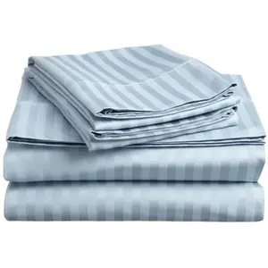 212 MAIN Soft Twin Sheet Set - 400 Thread Count Egyptian Cotton, Light Blue Striped Bedding with Soft-Touch Sheets and Pillowcases
