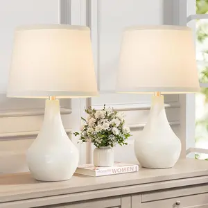 Modern Ceramic Table Lamps for Night Stands - Bedside Lamps Set of 2 for Nightstand, 19.4" White Bedroom Lamp for Living Room Cute Desk End Table Office Guest Room Dresser Rocker Swtich