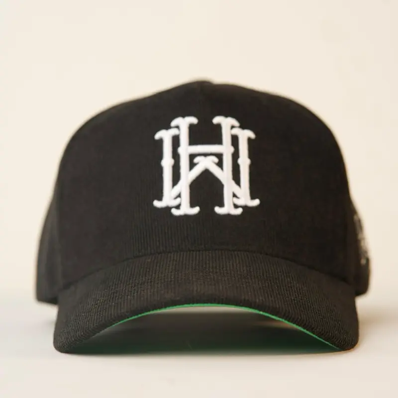 World H Hats Classic Black Cap with White Embroidered Logo for Men and Women