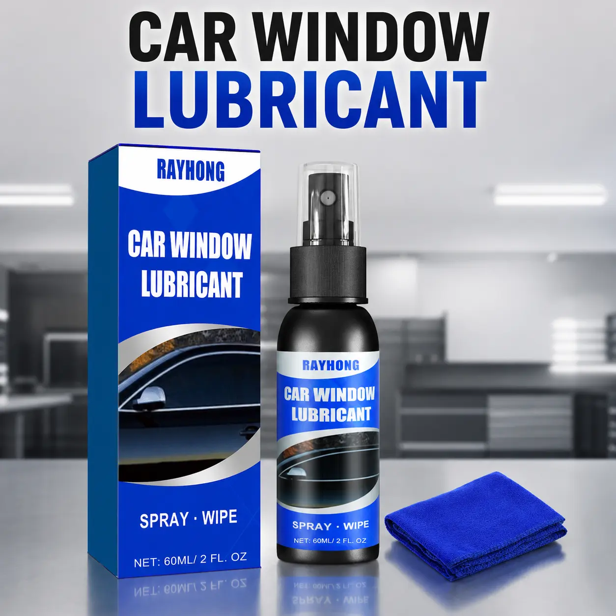 Car Window Cleaning Agents Rubber Seal Spray Smooth Glass Lift Sunroof Track Care Anti Squeak Auto Window Maintenance Spray Wipe with Microfiber Towel 60ml
