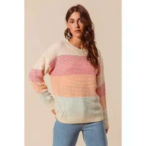 SO ME Multi Color Block Long Sleeve Sweater