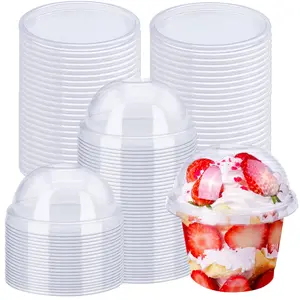 50 Pack 8oz Disposable Clear Plastic Cups with Dome Lids(Hole in the Lid),PET Dessert Cups,Disposable Snack Bowls for Ice Cream,Cake,Fruit,Parfait, Pudding and Jello Shot
