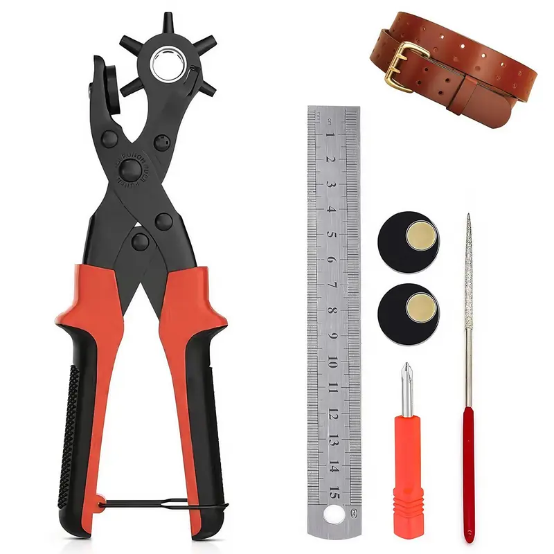 Leather Hole Puncher for Belts Watches Handbags Revolving Punch Plier Kit with 6 Stage Rotation Ergonomic Design 2 4.5mm Punching Diameter Professional Leather Punch Tool