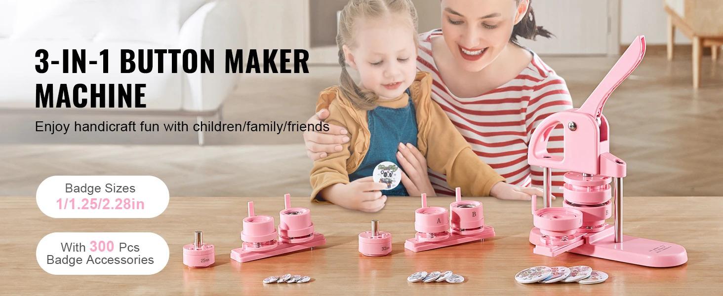 SucceBuy 3-IN-1 Button Maker Button Maker Machine with Panda Magic Book  Ergonomic Arc Handle Punch Press Kit